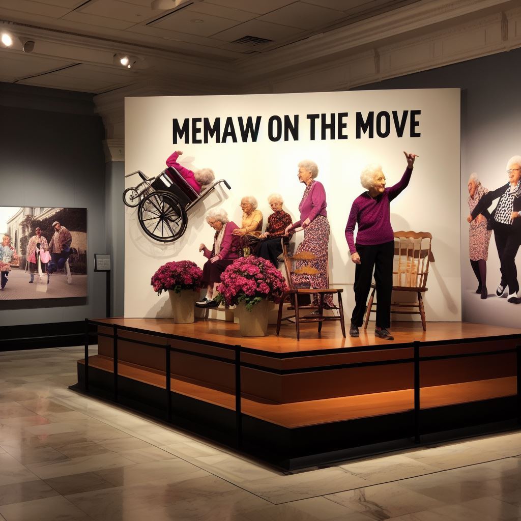 The meme "MEMAW ON THE MOVE" is a humorous image featuring a senior woman (memaw) in a wheelchair, with a determined look on her face. The text "MEMAW ON THE MOVE" is written in bold, playful font above the image, implying that even in her old age, memaw is still full of energy and ready to take on the world. The image is likely meant to be humorous and relatable, poking fun at the stereotype that older adults are often seen as being less active or energetic.